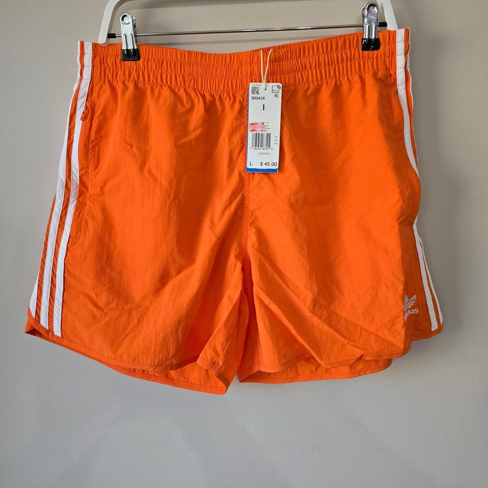 Adidas Originals Mens Large Orange 3-Stripes Running Shorts IM9438 NWT
